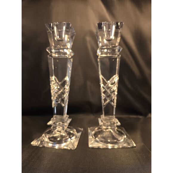 Set - 2 24%/+ Lead Crystal Legends Godinger 10” Candlesticks Candle Holders - Picture 1 of 5